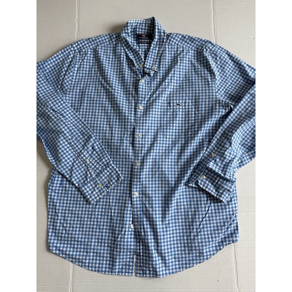 Vineyard vines slim fit Tucker shirt 2XL Blue/white  plaid long sleeve